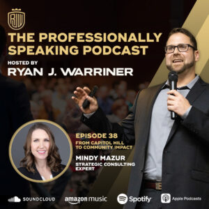 Image of Mindy Mazur as guest in Ryan J. Warriner's The Professionally Speaking Podcast.